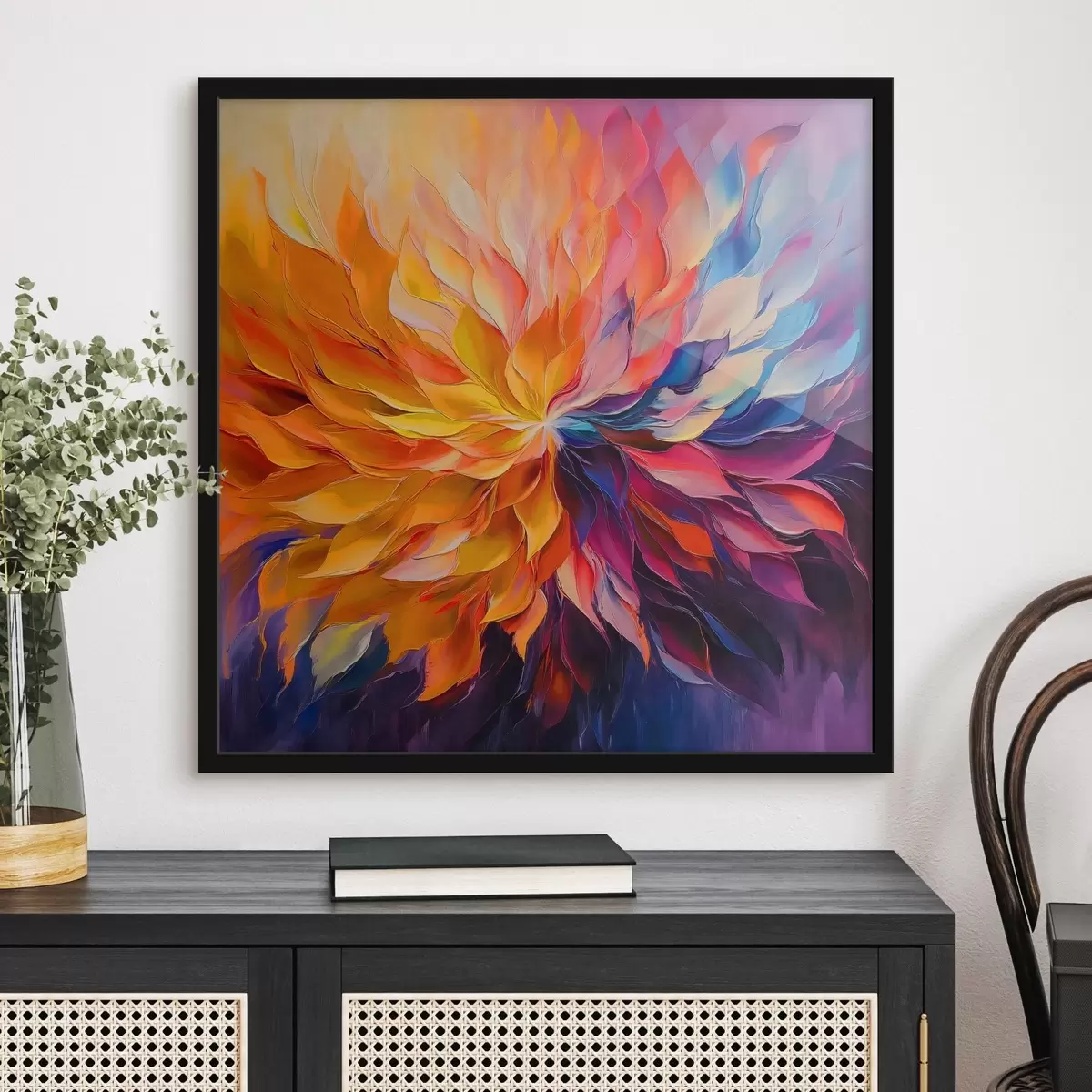 Poster Eine abstrakte Explosion von bunten Blütenblättern f41814