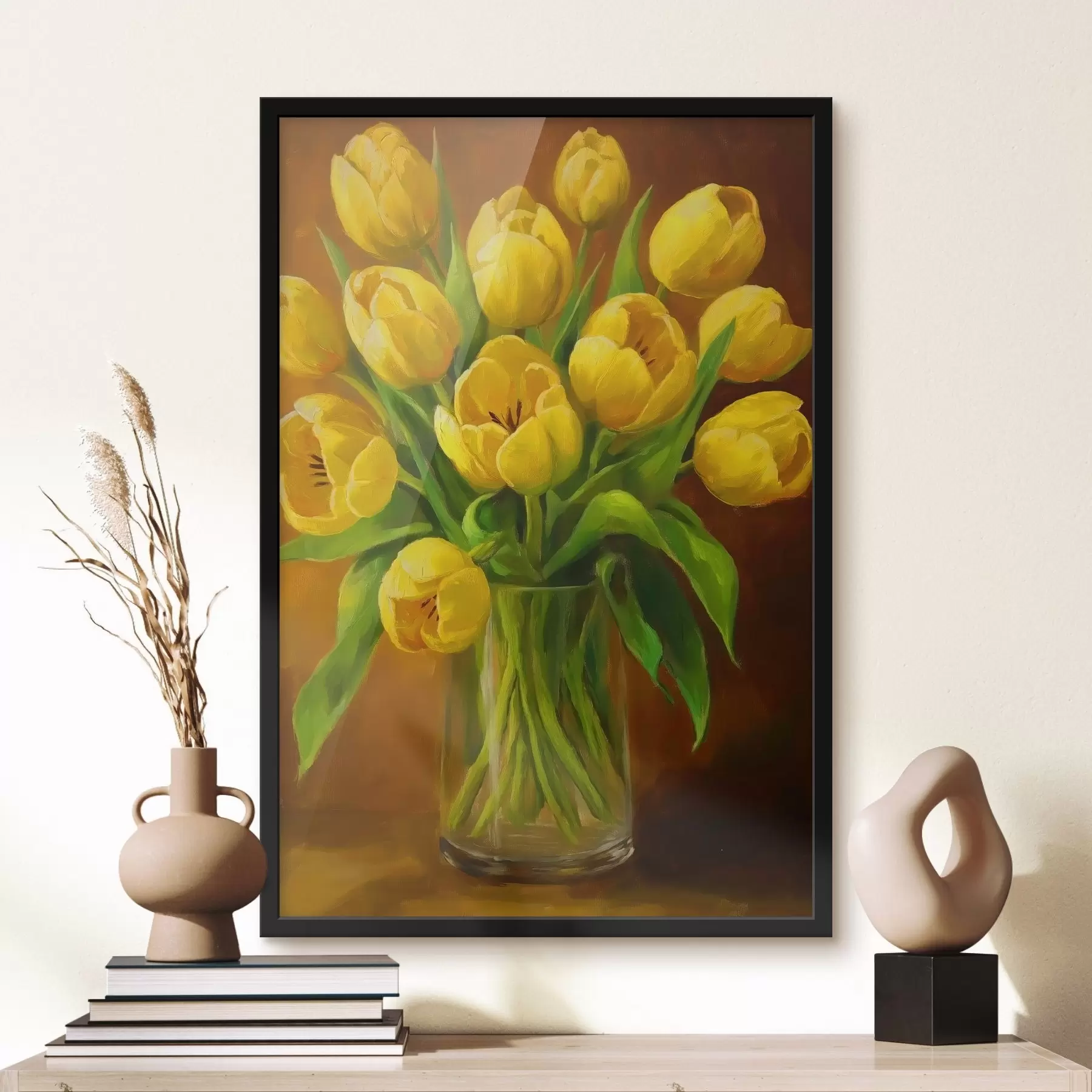 Fototapete Gelbe Tulpen in einer transparenten Vase f41817