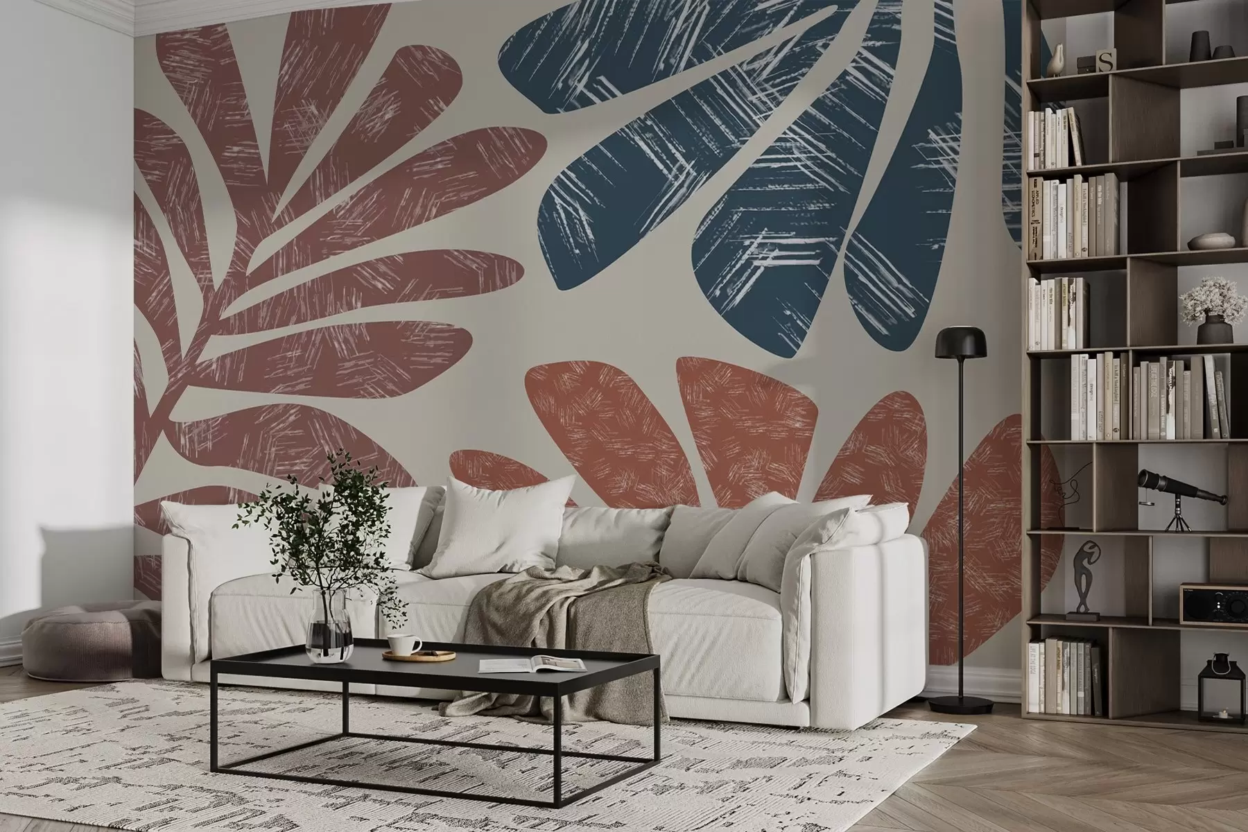 Fototapete Silhouette von belaubten Zweigen mit Textur w02333