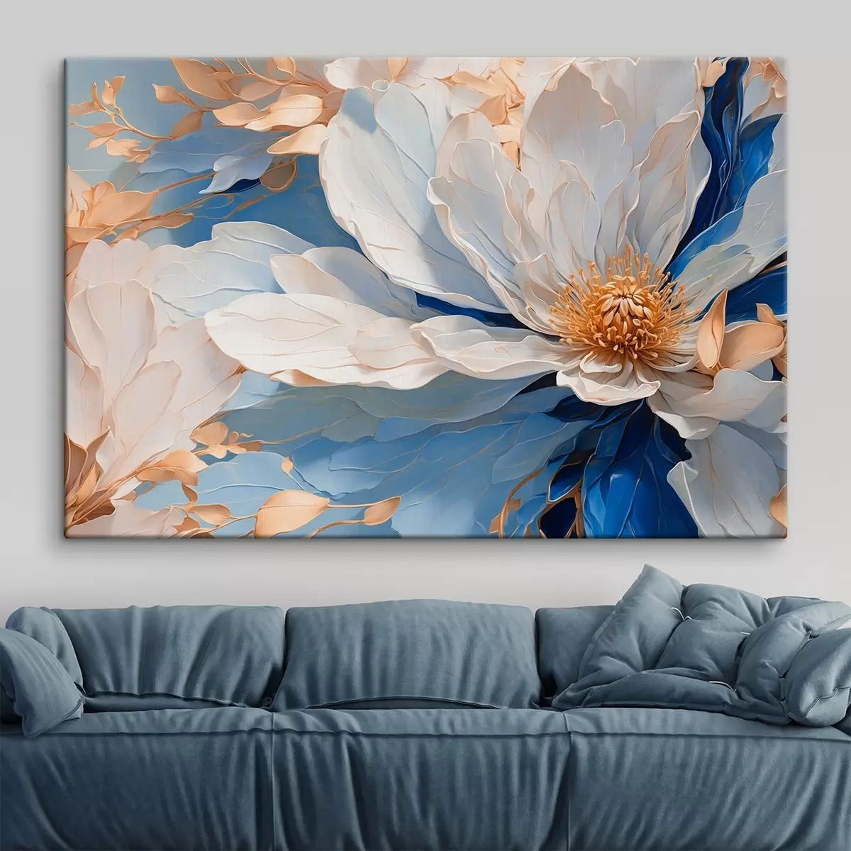 Wandbilder Nahaufnahme einer Blume mit weißen und blauen Blütenblättern s41512