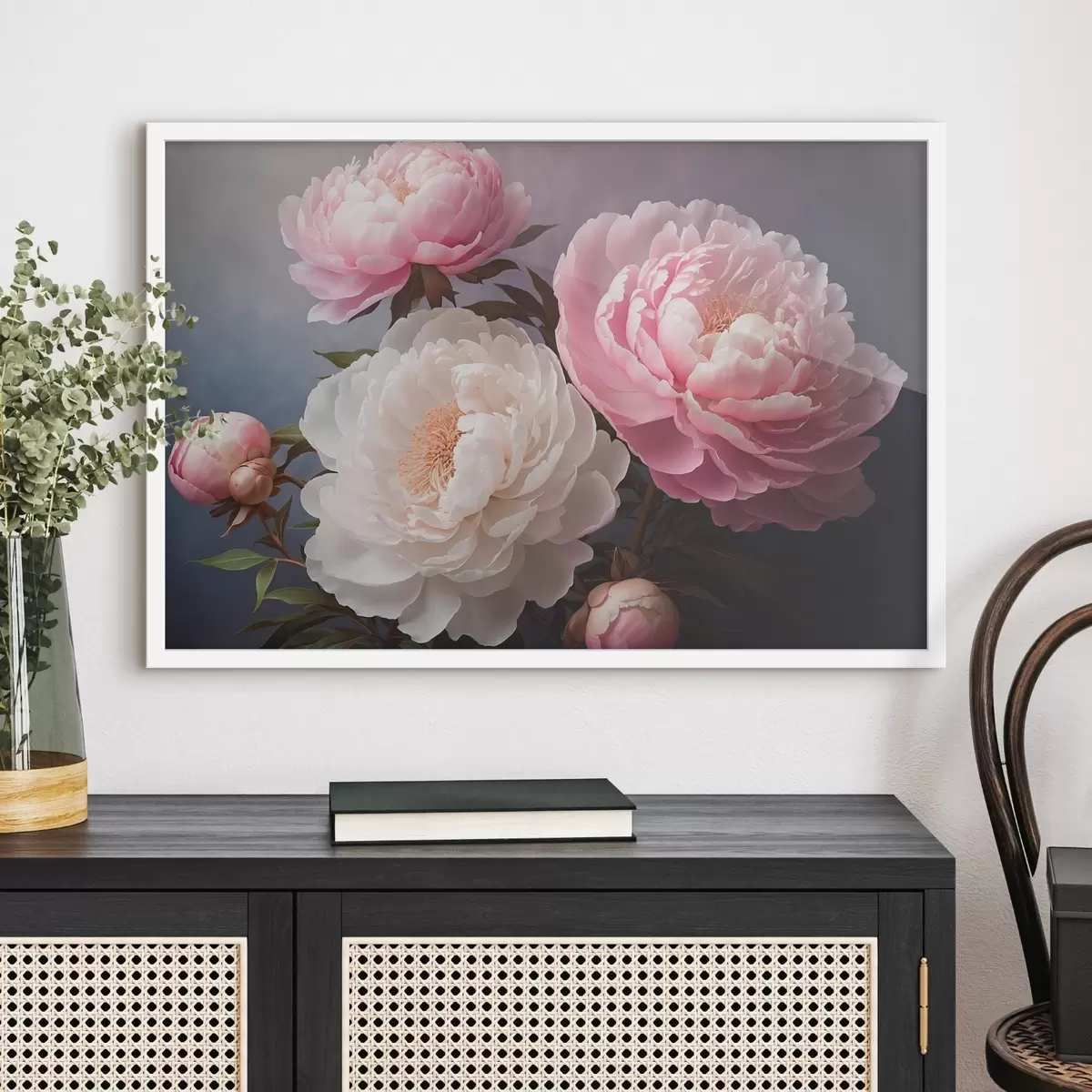 Poster Pfingstrosen auf dunklem, hellem Hintergrund f41508