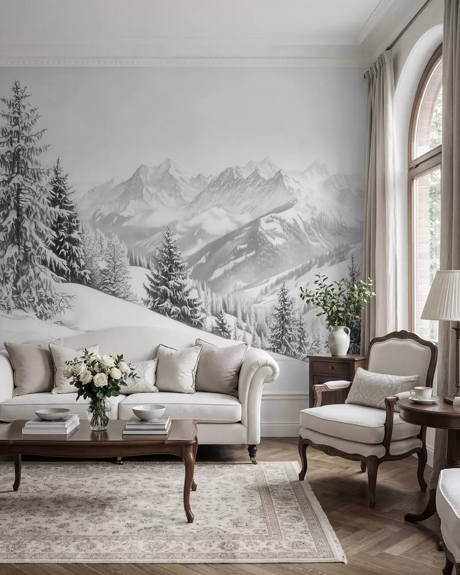 Fototapete Blick auf verschneite Berge w02353
