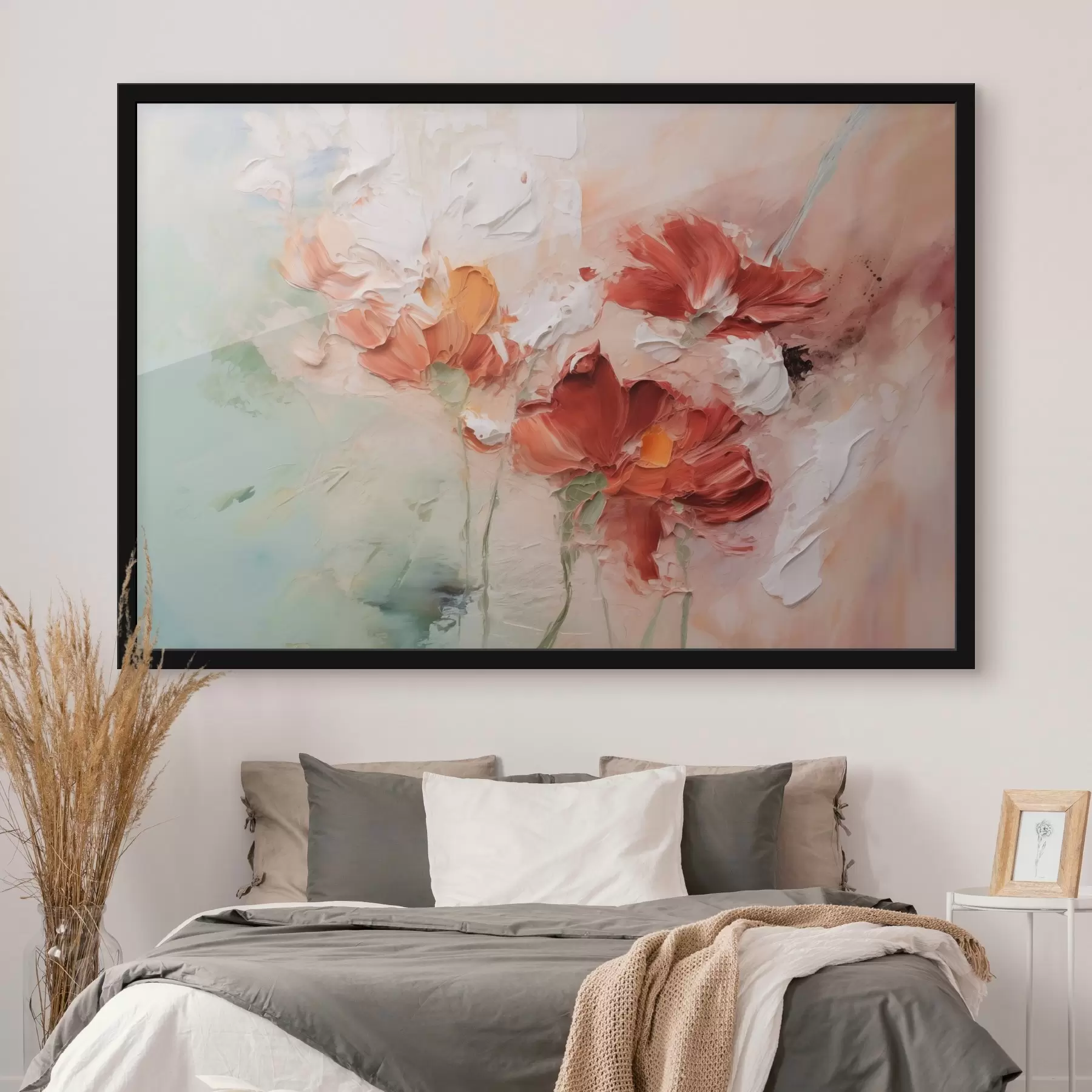 Fototapete Abstrakte Komposition von Blumen, Nachahmung Pinselstrich, grün, rot Schattierungen f41852