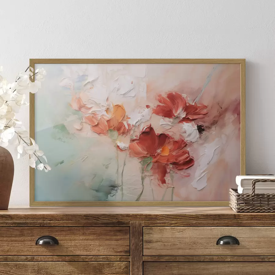 Fototapete Abstrakte Komposition von Blumen, Nachahmung Pinselstrich, grün, rot Schattierungen f41852