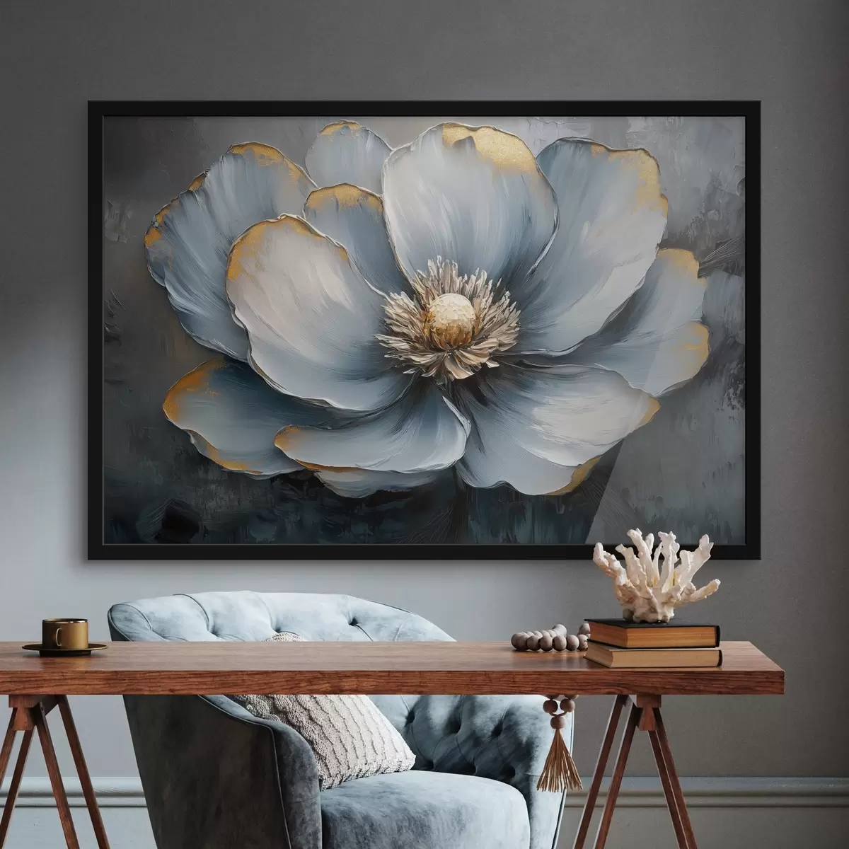 Poster Eine blaue Blume im Stil von Ölpinselstrichen f41825