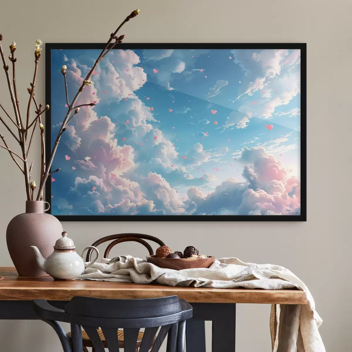 Poster Blauer Himmel mit Herzen im Anime-Stil f41864