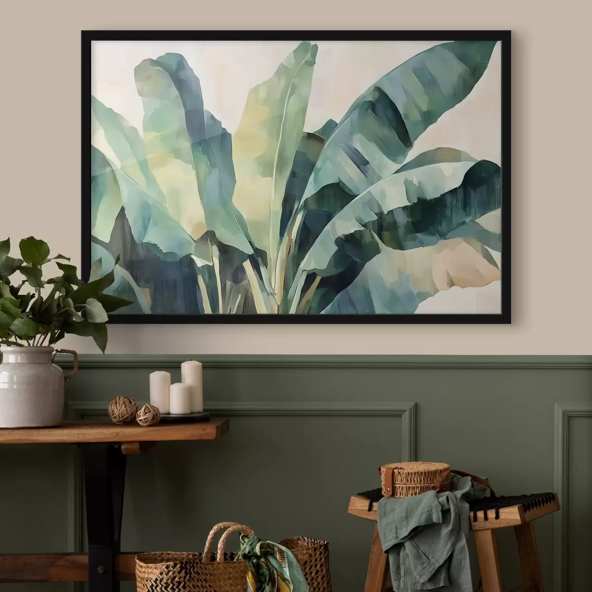 Poster Große tropische Blätter im Aquarellstil f41874