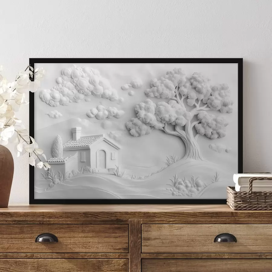 Fototapete 3D-Imitation des Stucks eines Hauses auf dem Dorf f41878