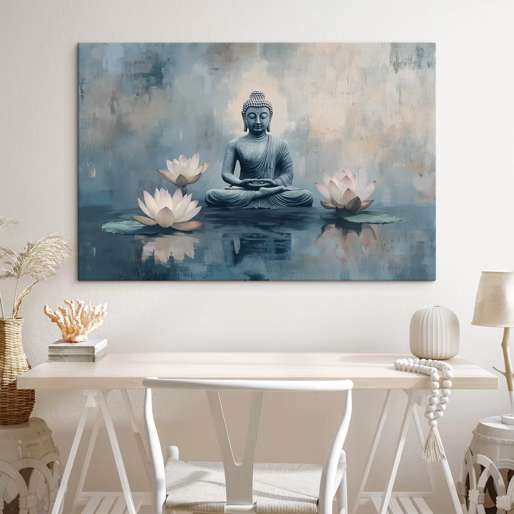 Wandbilder Meditierender Buddha im See mit Lotusblumen, orientalisch, Acryl-Stil s41891