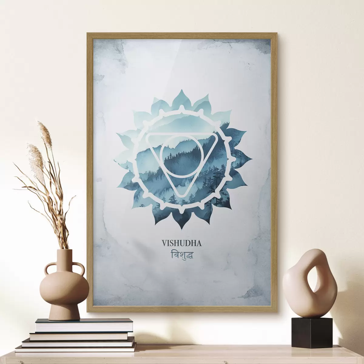 Poster Vishuddha-Chakra, blaues Chakra, Esoterik, Meditation, Buddhismus, Berge im Aquarellstil f41884