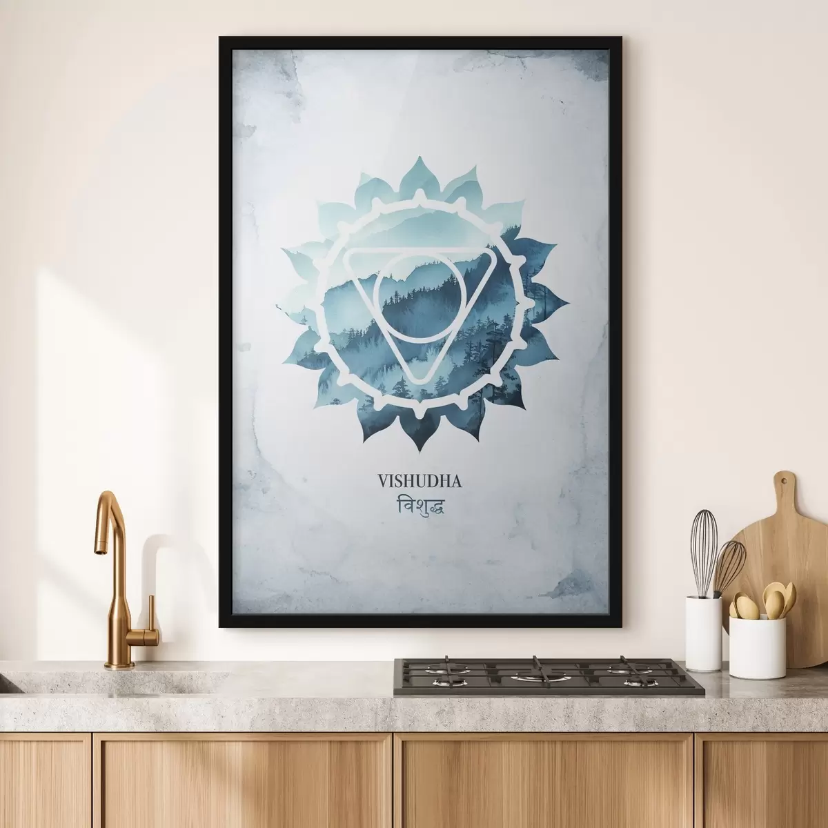 Poster Vishuddha-Chakra, blaues Chakra, Esoterik, Meditation, Buddhismus, Berge im Aquarellstil f41884