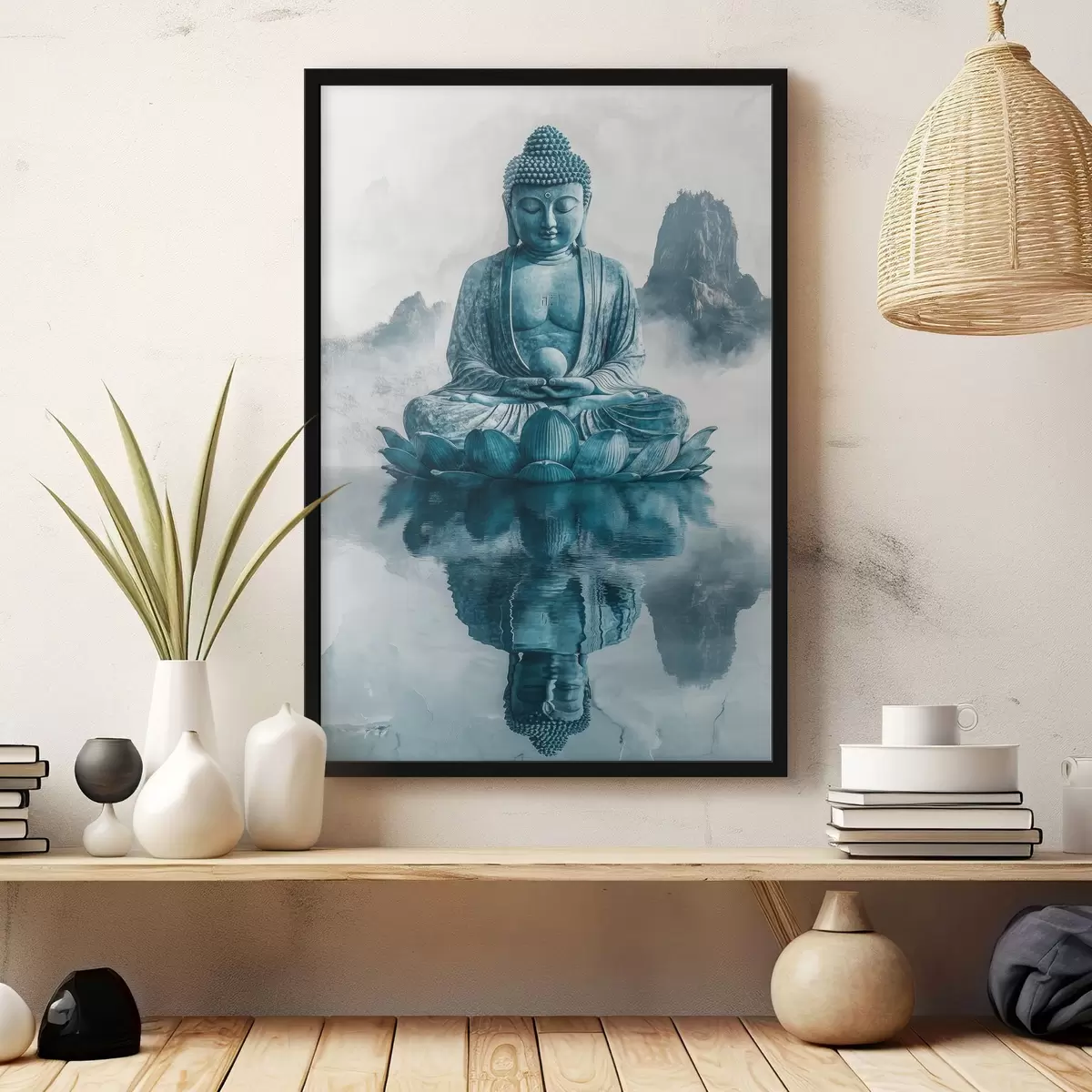 Poster Buddha-Statue, orientalischer Stil, Buddhismus, Berge, See, Meditation, spirituell f41890