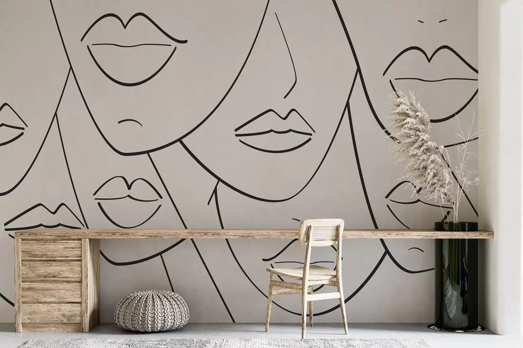 Fototapete Gesichter und Lippen Strichzeichnung w02382