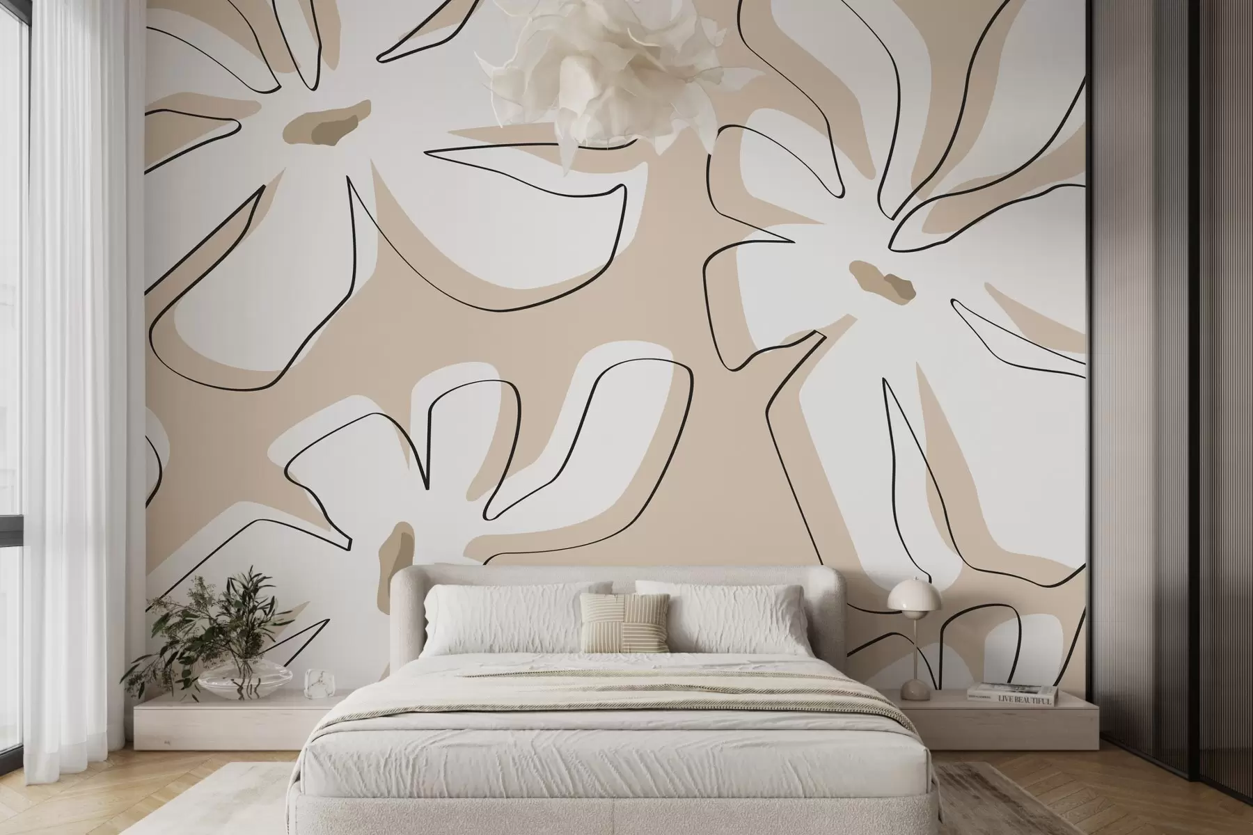 Fototapete Große abstrakte weiße Blumen w02383