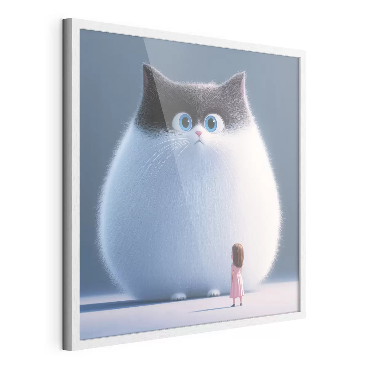 Poster Eine überraschte flauschige Katze mit einem Mädchen im Illustrationsstil f41974