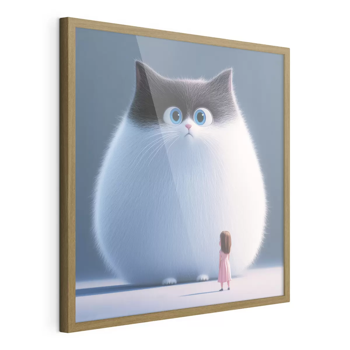 Poster Eine überraschte flauschige Katze mit einem Mädchen im Illustrationsstil f41974