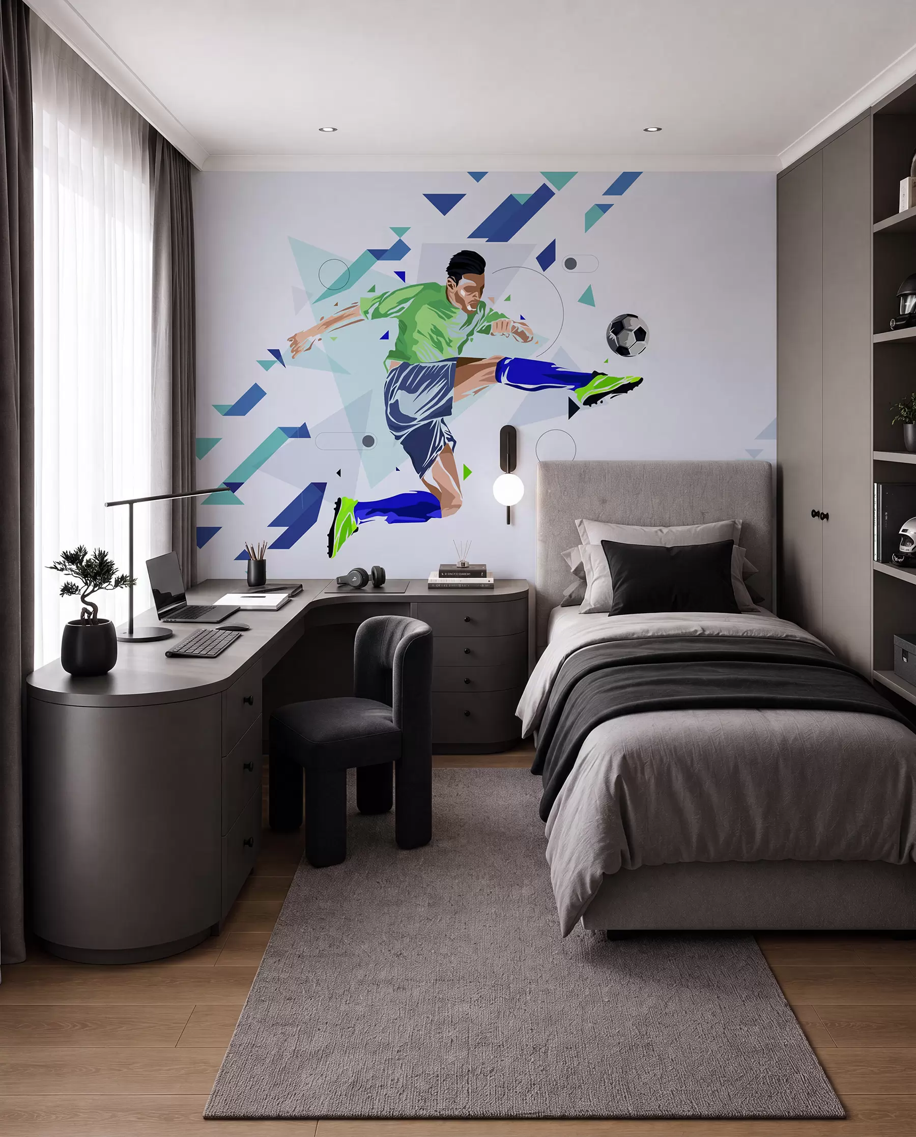 Fototapete der Fußballspieler, der den Ball schießt w02401