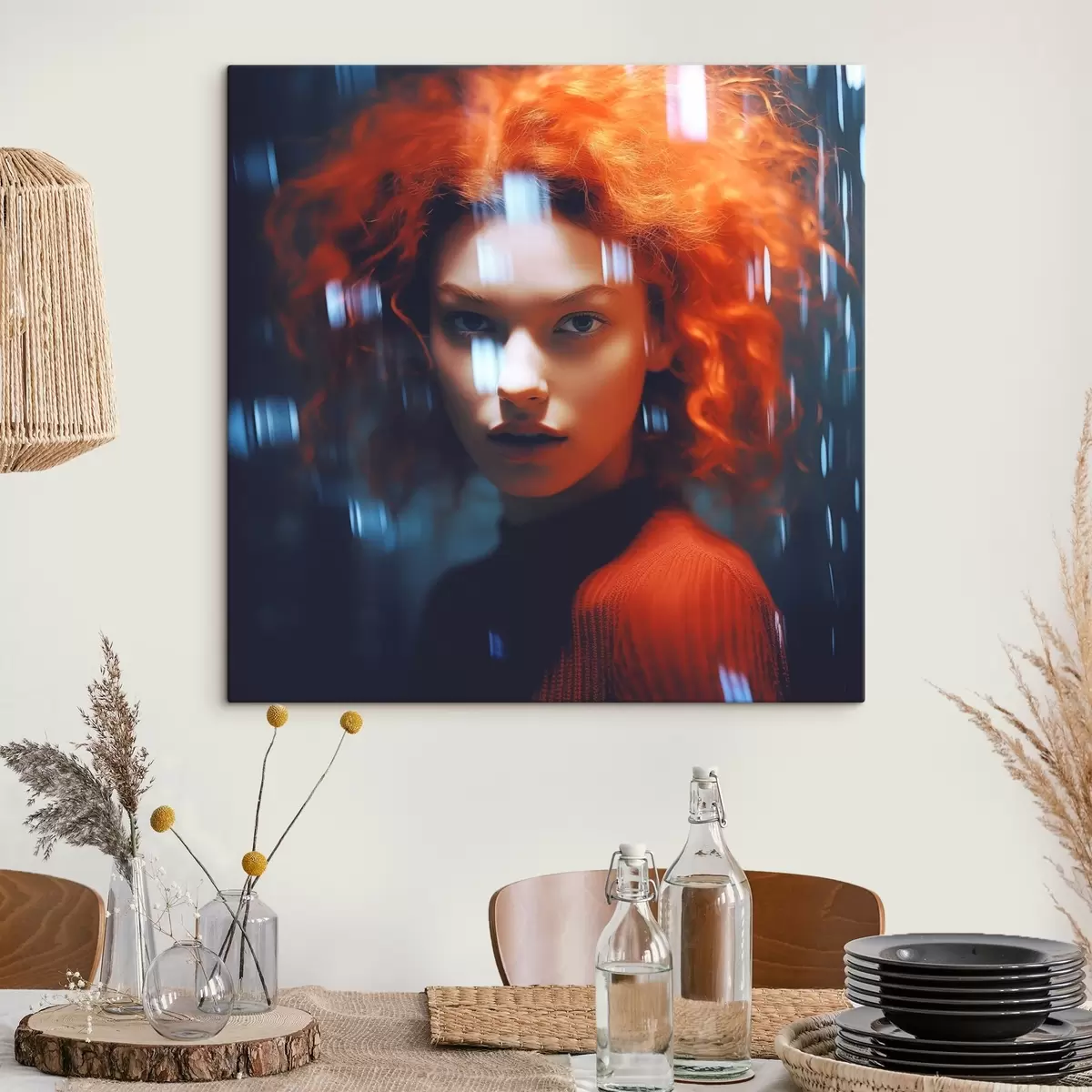 Wandbilder Mädchen mit roten Haaren auf dunkelblauem Hintergrund s41934