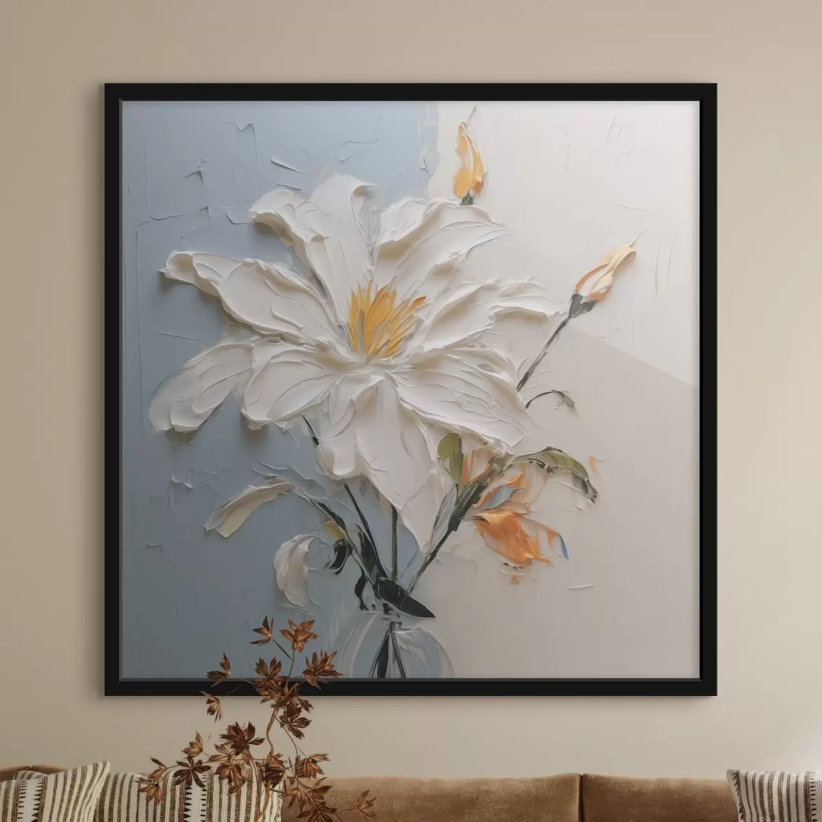 Poster Weiße Lilie abstrakte Nachahmung Pinselstriche f41939