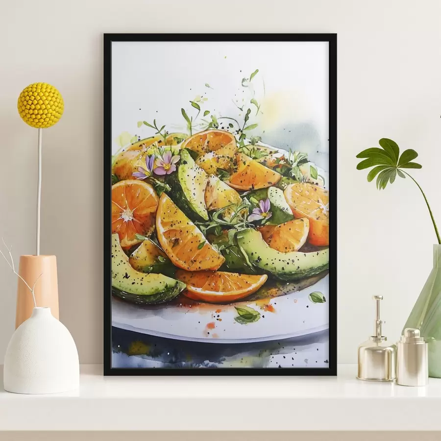 Fototapete Aquarell-Salat mit Kürbis, Orangen und Avocado f41957