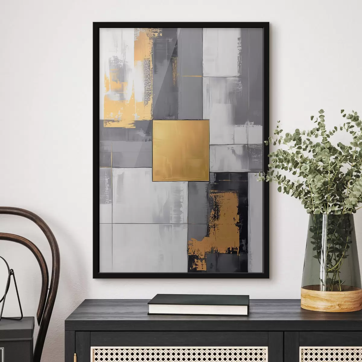 Poster Abstraktion mit einem Quadrat in der Mitte f41846