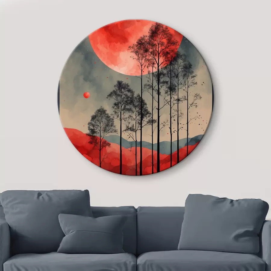 Fototapete Ein blutiger Vollmond über dem Wald r38862