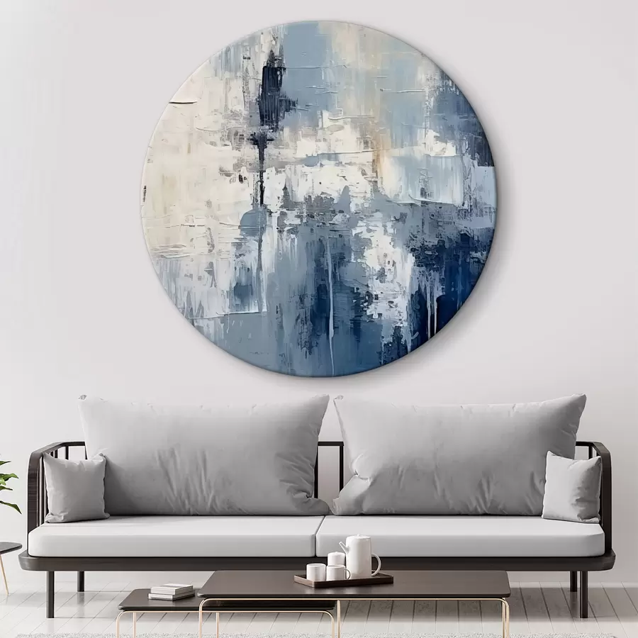 Wandbilder Abstraktes minimalistisches Ölgemälde, gerieben, geometrisch, Flecken, blaue und weiße Farbe r38906