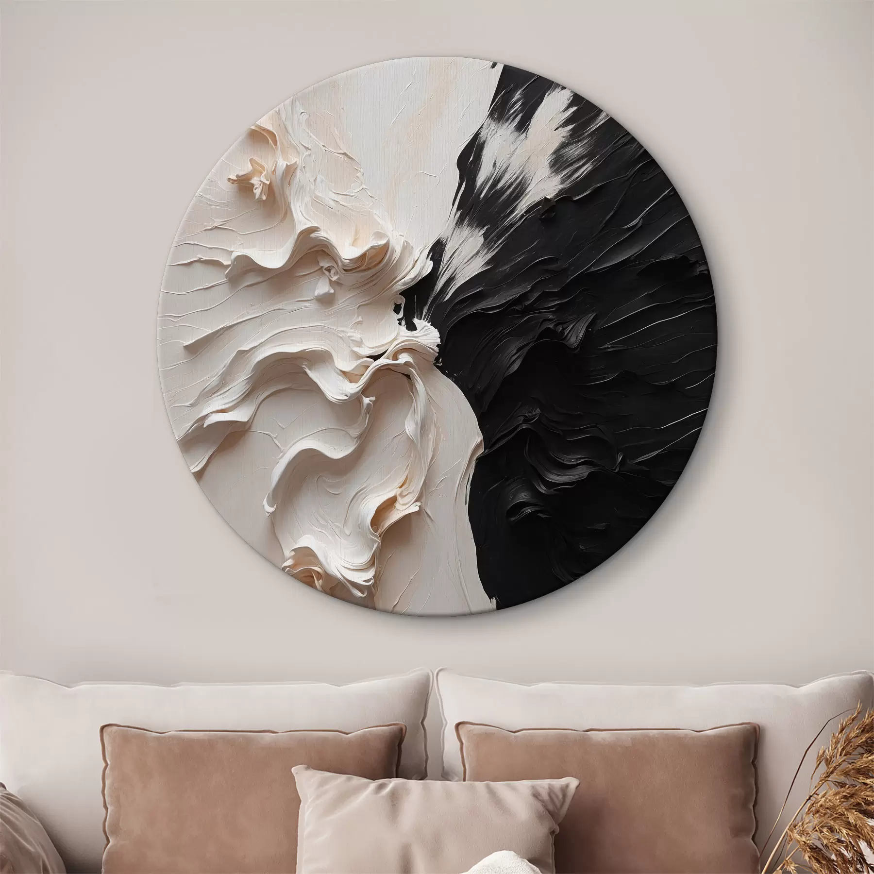 Wandbilder Abstraktes Ölgemälde in Weiß- und Schwarztönen r38300