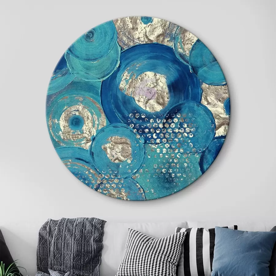 Wandbilder Azurblaue Kreise mit Punkten, Ölfarben r01035