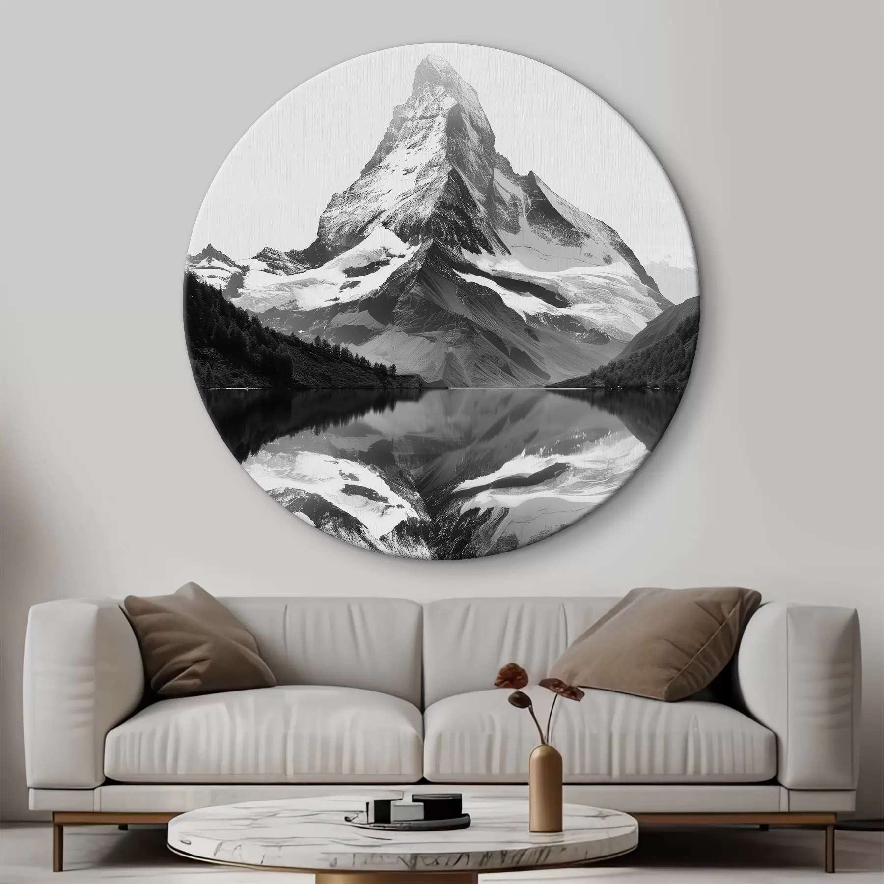 Wandbilder Schwarz-Weiß-Bild eines Berges im minimalistischen Stil r39638