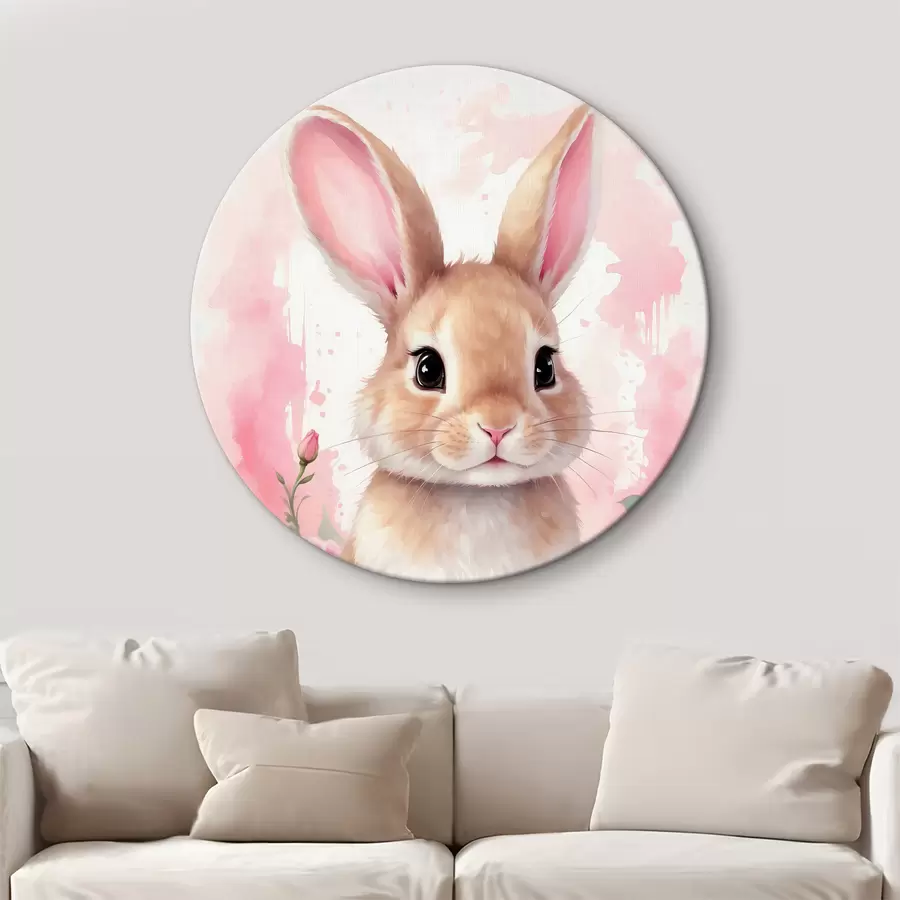 Wandbilder Niedlicher Hase in rosa Blumen r39559
