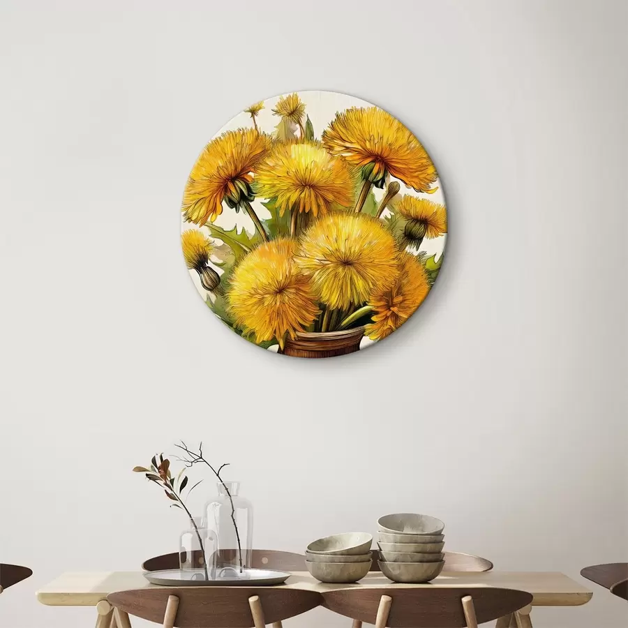 Wandbilder Löwenzahn, Löwenzahnstrauß in einer Vase, gelber Löwenzahn r40418