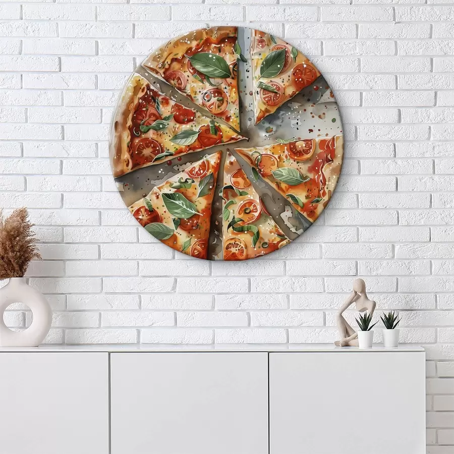 Wandbilder Leckere italienische Pizza, Aquarell-Food-Art, Margarita, Tomaten r39703