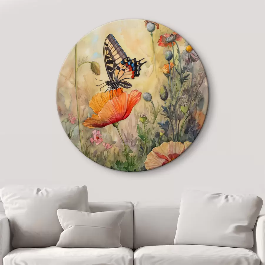 Wandbilder Mohnfeld und Schmetterling r38520