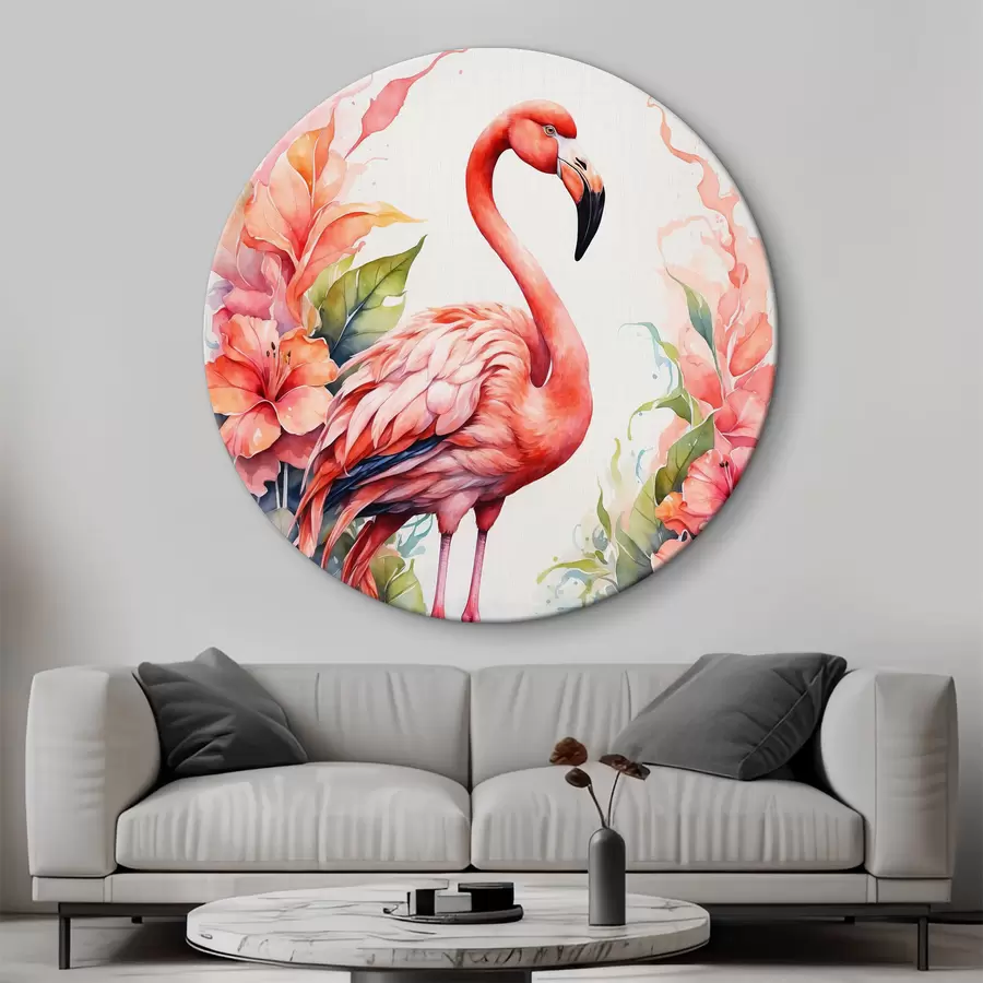 Wandbilder Flamingo mit Blumen in Aquarell r37125