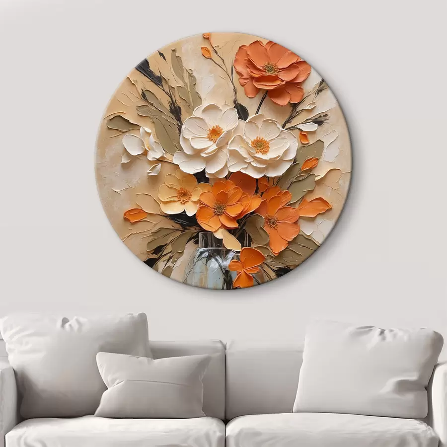 Wandbilder Blumen in Vase in Öl auf beigem Hintergrund r38673