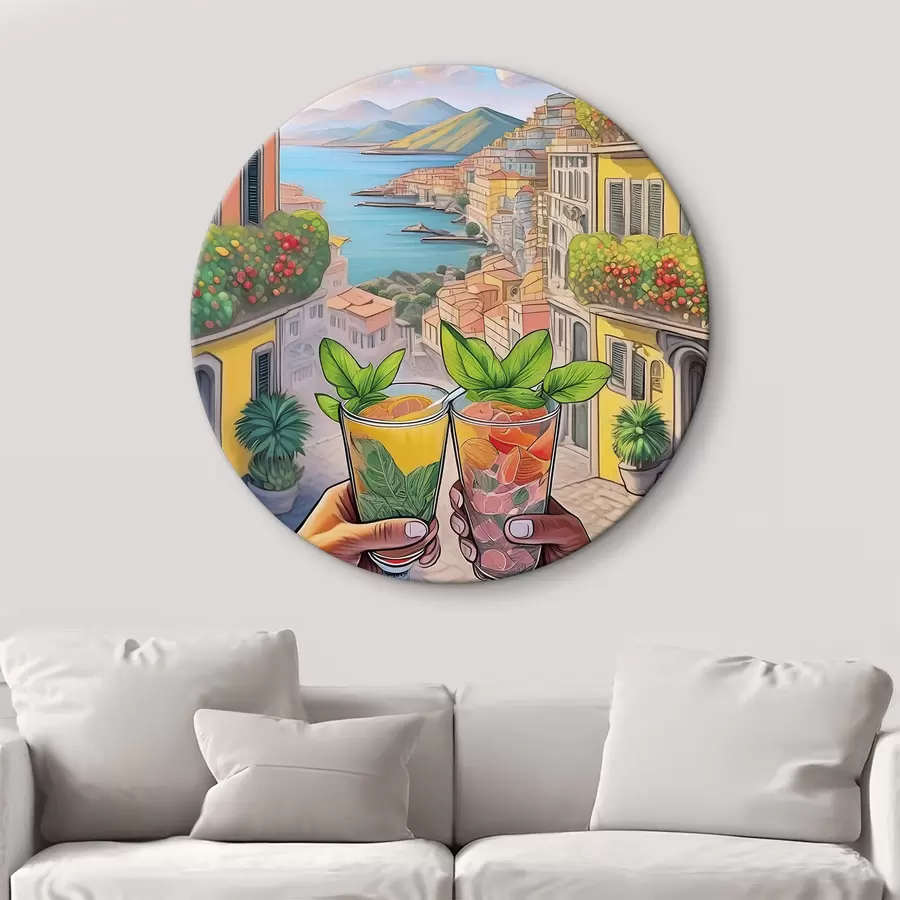 Wandbilder Italienische Stadt, Meeresküste, Cocktails, Berufung, Architektur, Sommer, Aquarell r38392