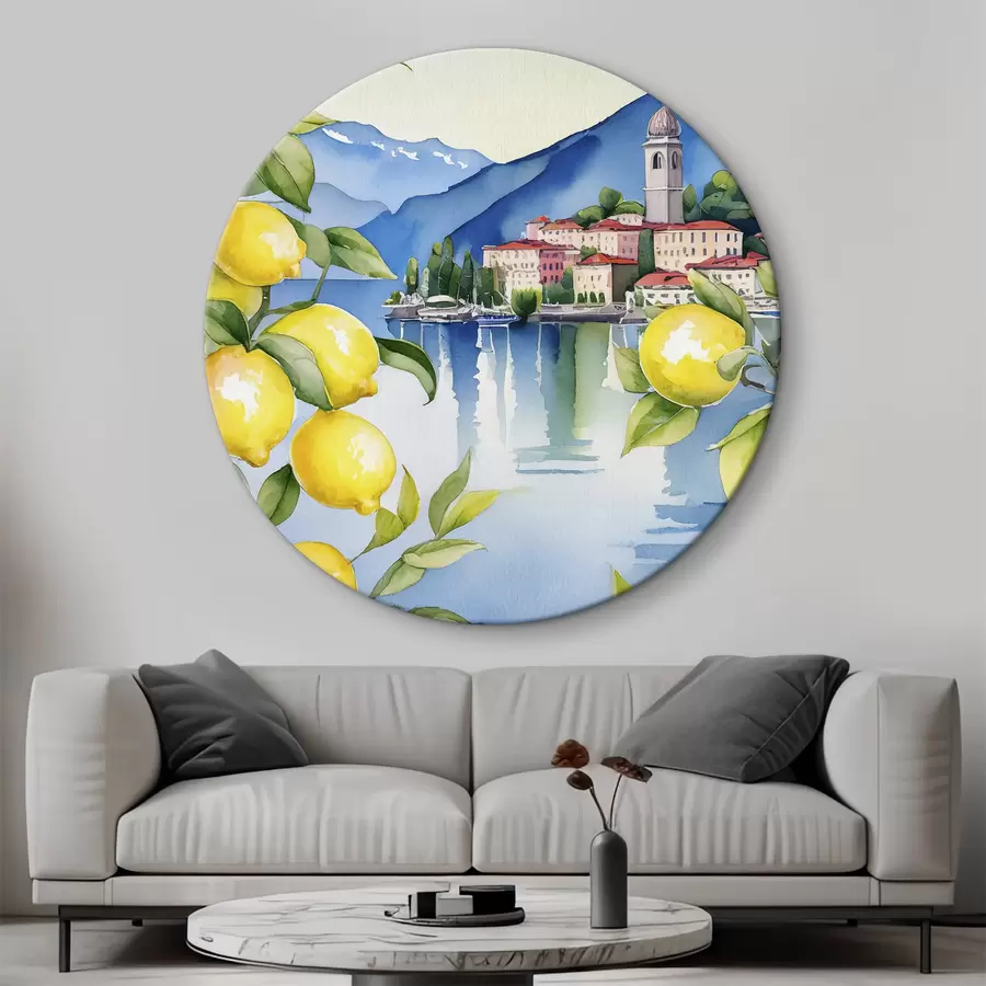 Wandbilder Comer See, Aquarell, Italien, Sommer, Berge, Zitronenbaum, Meer, Altstadt r38398