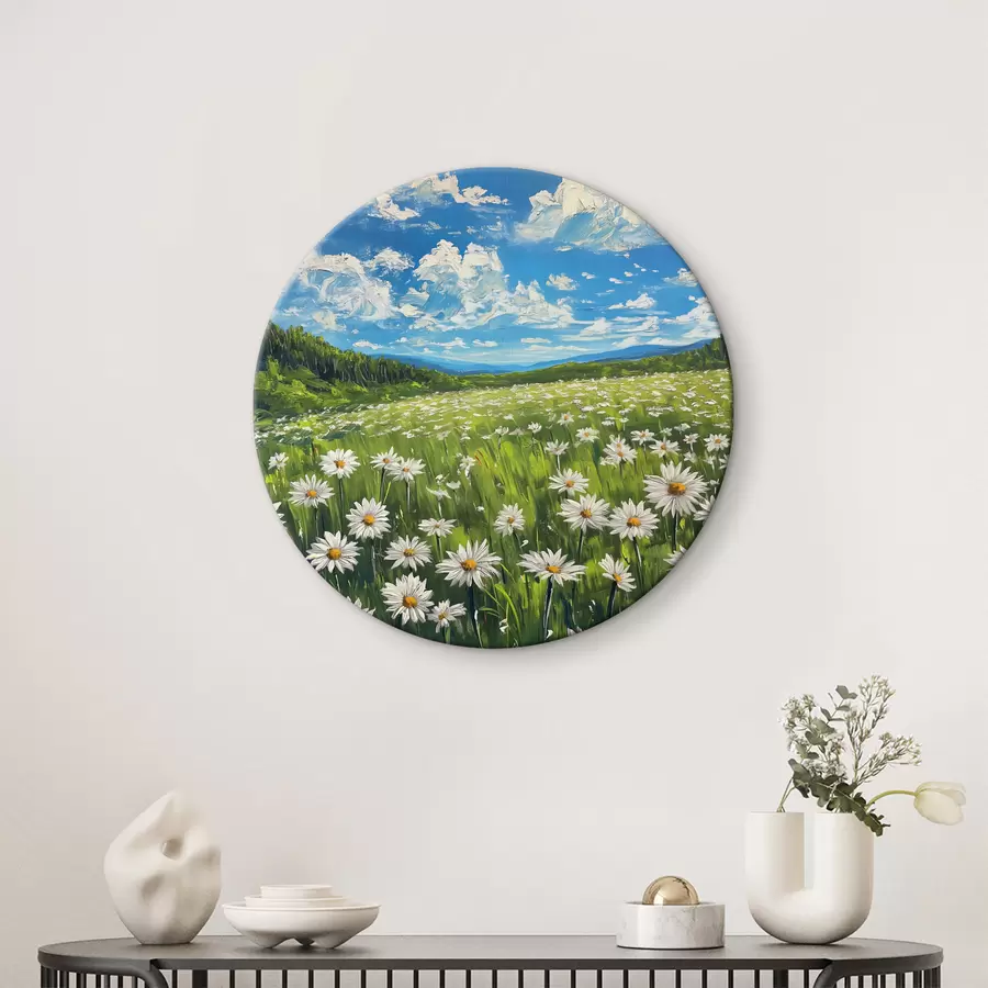 Wandbilder Landschaft mit Gänseblümchen auf dem Feld r40255