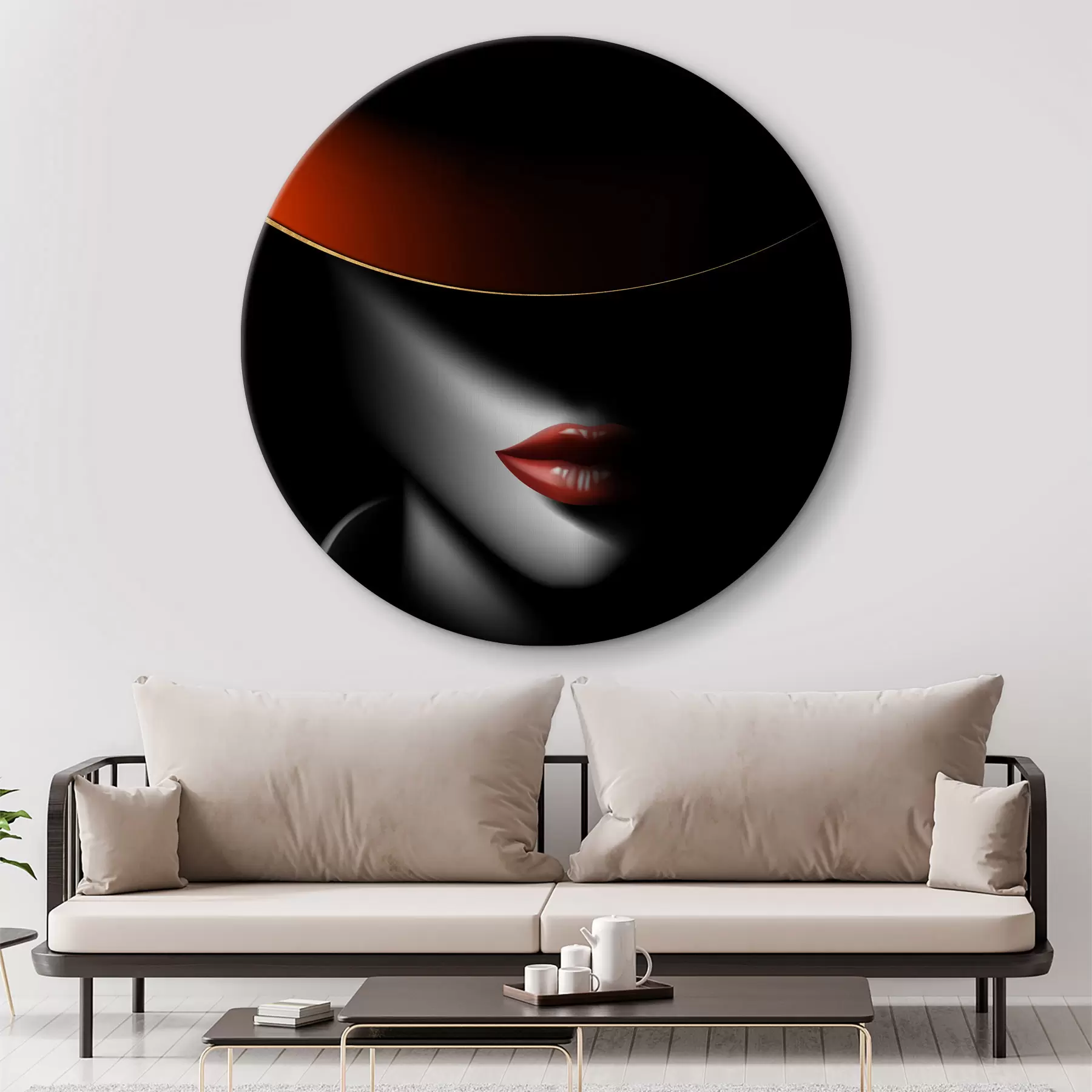 Wandbilder Lippen, Blitzlichtfotografie und Hut r03483