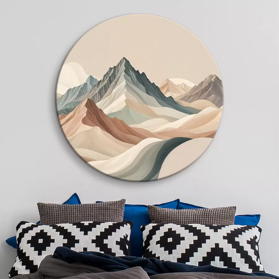 Wandbilder Minimalistische Berglandschaft mit felsigen Gipfeln und sanften Hügeln in Beige r38770