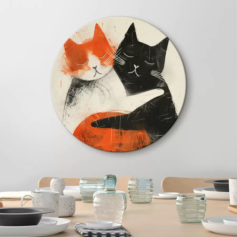Wandbilder Minimalistische Tuscheillustration von zwei süßen Katzen r39725