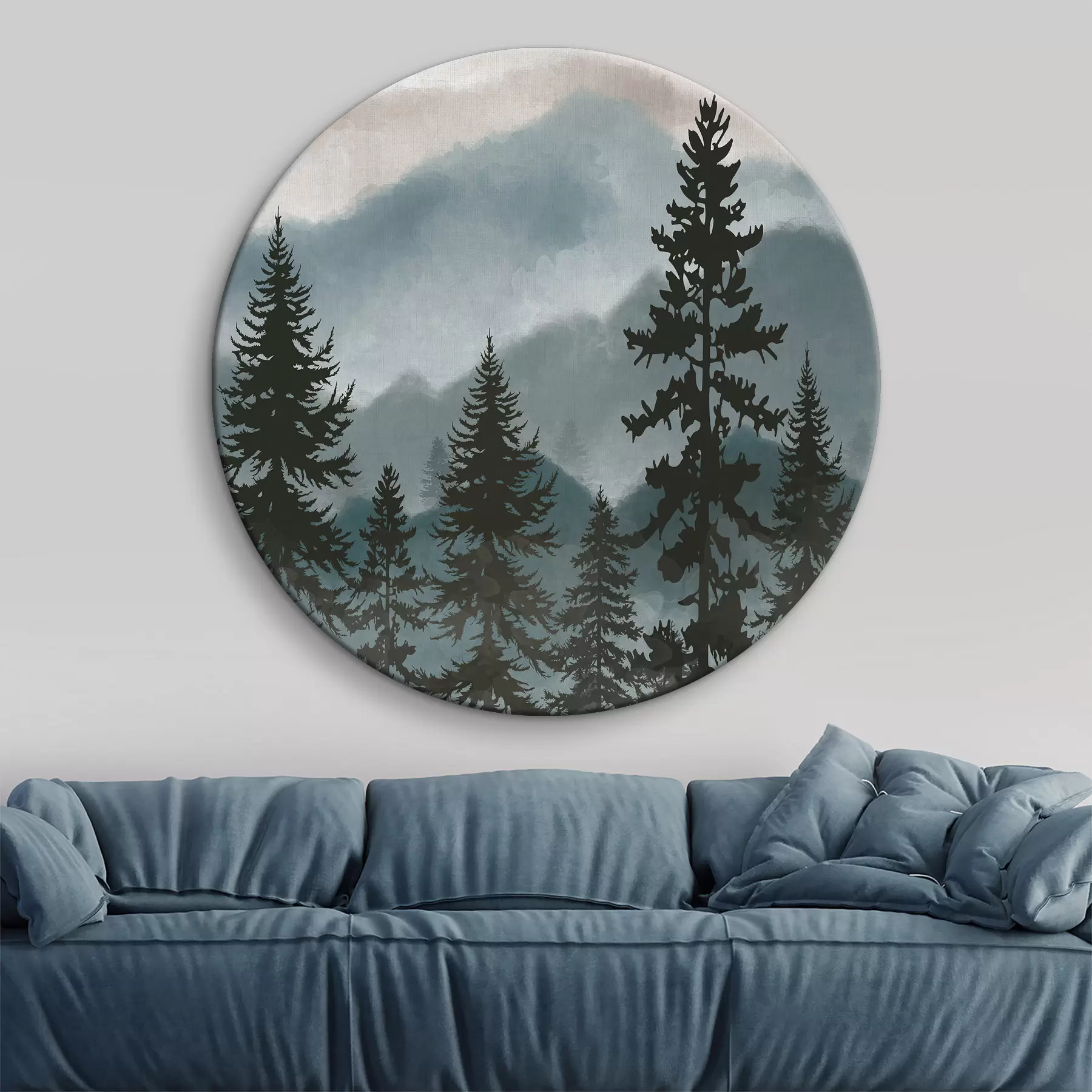 Wandbilder Berglandschaft mit Tannenbäumen in Aquarell r37017