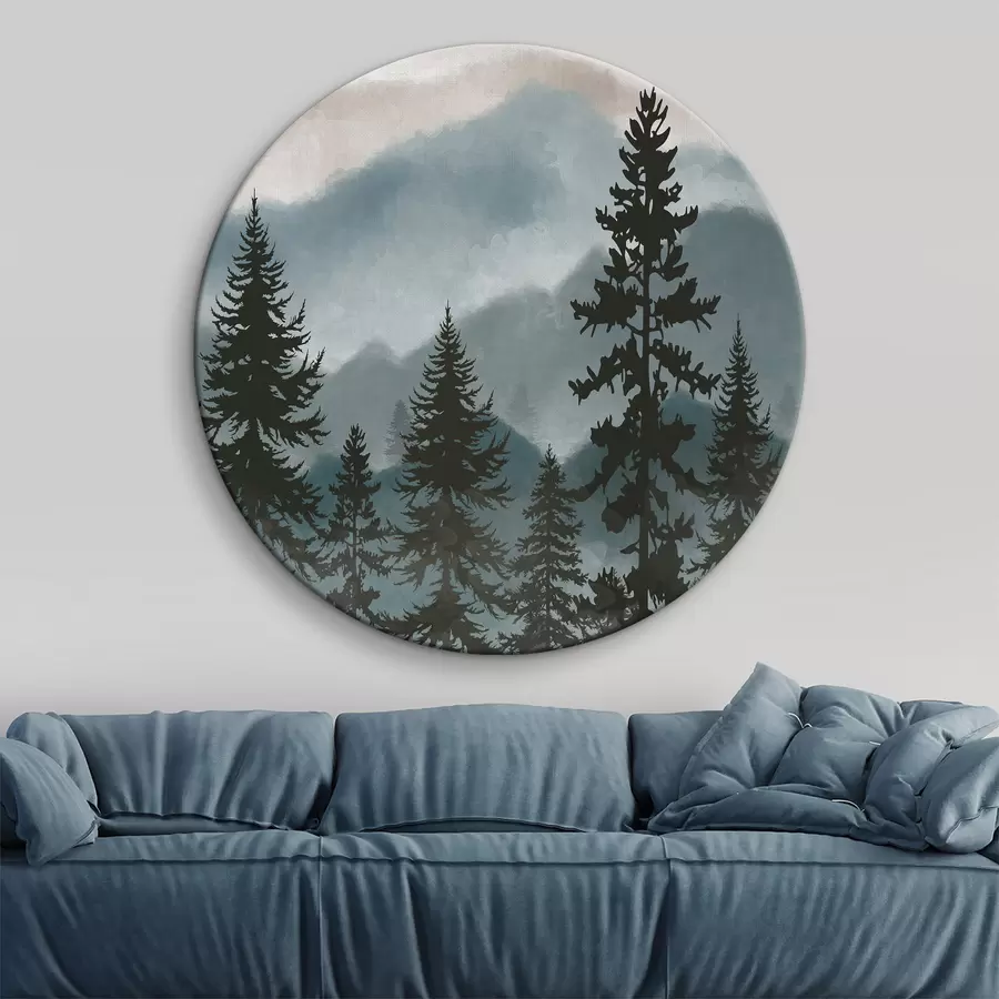 Wandbilder Berglandschaft mit Tannenbäumen in Aquarell r37017