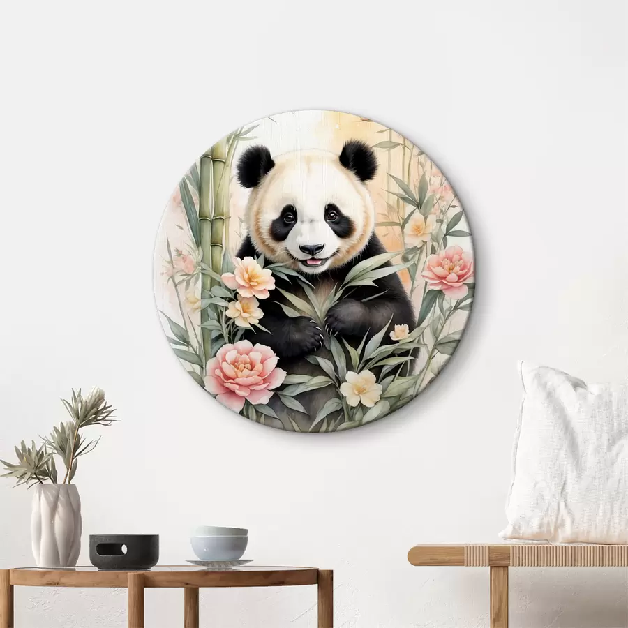 Wandbilder Panda mit Blumen und Bambus r40125