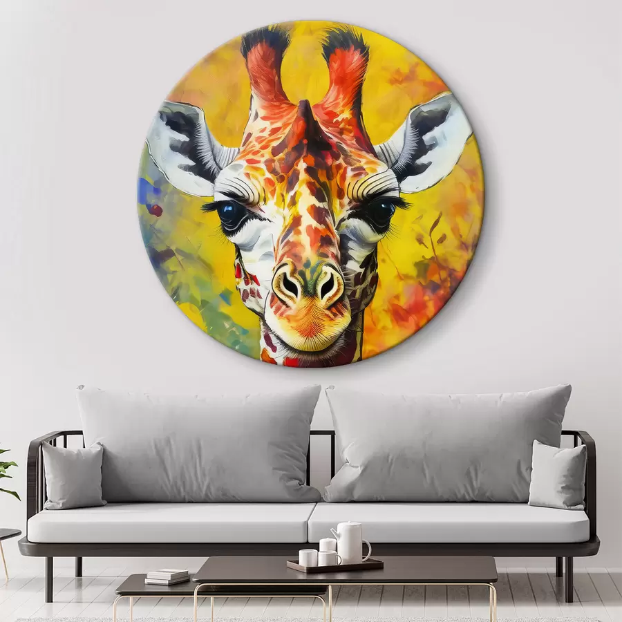 Wandbilder Porträt einer Giraffe im Anzug auf gelbem Hintergrund r38606