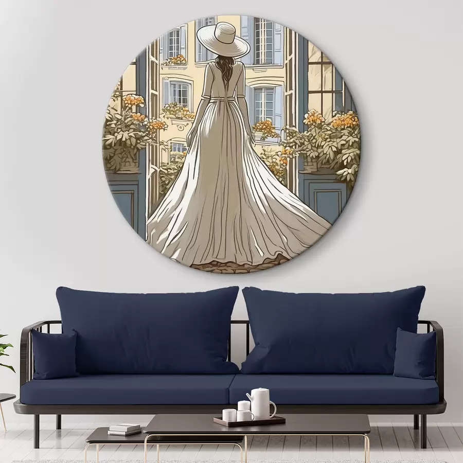 Wandbilder Silhouette eines Mädchens in einem weißen Kleid am Fenster r39479