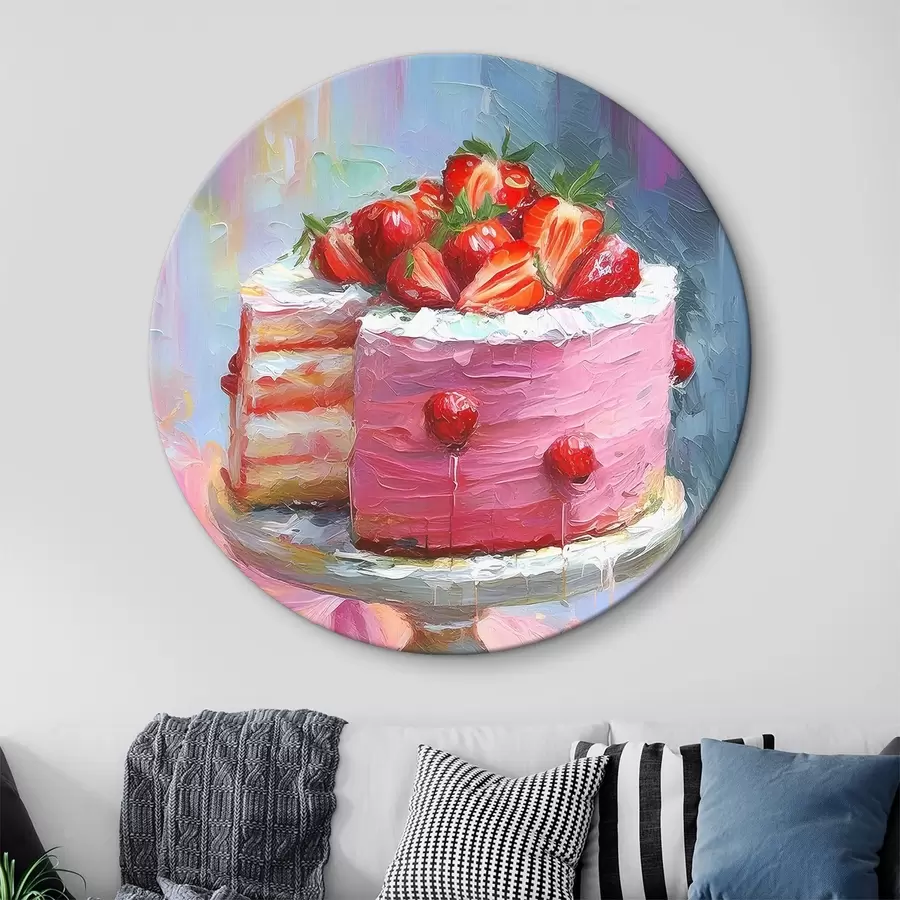 Wandbilder Erdbeerkuchen mit Sahne, Ölfarbe, große Pinselstriche, Sommerbeeren, rosa Farben r38499