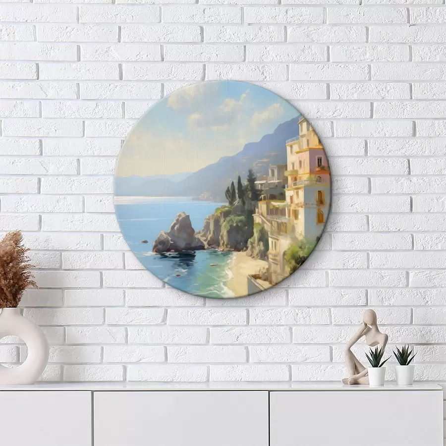 Wandbilder Blick auf die Meeresbucht, die Berge in Italien vom Hotel aus, Nachahmung eines Ölgemäldes r40088