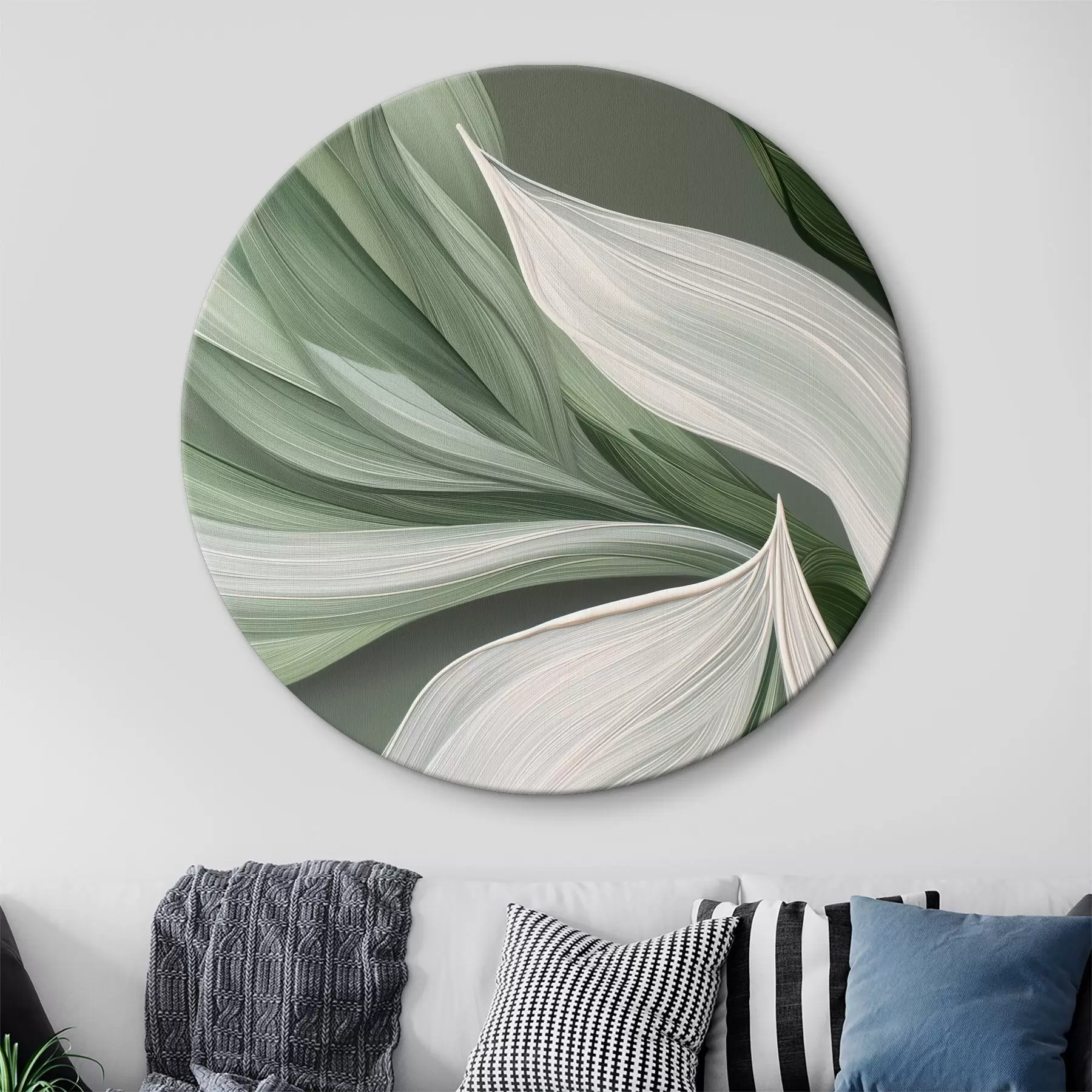 Wandbilder voluminöser abstrakter Schleier in Weiß- und Grüntönen r39327